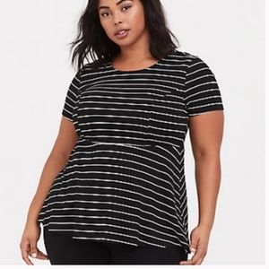 TORRID Peplum Ponte Crew Neck Black White Stripe Top Size 1X